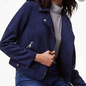 NWT LOFT Navy Suede Moto Zipper Jacket